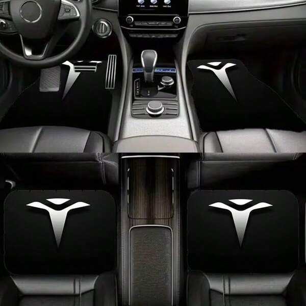 Bộ 4 thảm trải sàn ô tô chủ đề Tesla, làm từ sợi polyester, thiết kế thời trang, phủ kín toàn bộ ghế trước và sau, chống trơn trượt, thích hợp để nâng cấp nội thất xe hơi, phù hợp với hầu hết các dòng xe (Sedan, SUV, Van, Truck).