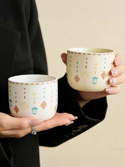 1/4 Pcs Ceramic Coffee Cup, 180ml/6.1oz Star Moon Lantern Pattern Tea Cup, Cute Mug For Espresso, Arabica Coffee, Turkish Coffee, Latte, Black Tea, Milk, Juice, Water, Suitable For Home, Kitchen, Restaurant, Festival, Breakfast, Dinner, Middle Eastern Style Drink Container, Kitchen Tableware