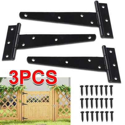 Heavy Duty Tee Hinges Black Galvanised Pack Of 3 Garden Shed Gate Stable Door