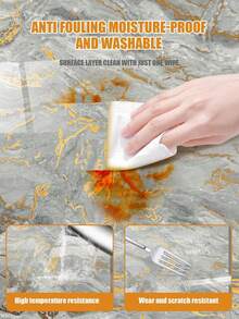 1roll Glossy Marble Wallpaper Peel And Stick Kitchen Counter Top Covers Gery Contact Paper For Countertops Waterproof Laminate Renter Friendly Countertop Vinyl Wrap Marble Table Desk - Multicolor - View 8