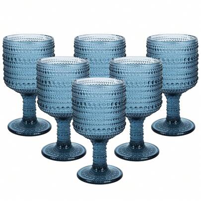 Juego de 6 copas de champán vintage azules - 300ml (10oz) con relieve de nido de abeja para brindar en bodas y aniversarios, aptas para lavavajillas