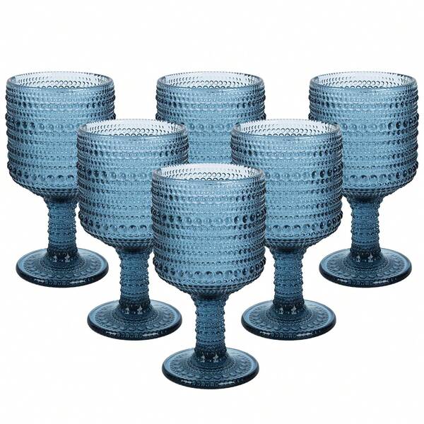 Juego de 6 copas de champán vintage azules - 300ml (10oz) con relieve de nido de abeja para brindar en bodas y aniversarios, aptas para lavavajillas