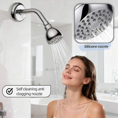 3-Inch Anti-Clogging Anti-Leakage Fixed Shower Head With Adjustable Rotatable Chrome-Plated Brass Ball Joint, Providing A Comfortable Shower Experience