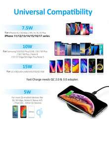 1pc 10W Wireless Charger With Data Cable - Black - View 10
