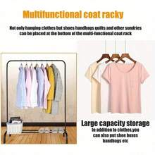 Clothes rack Free-standing clothes hanger Drying rack Metal bedroom clothes rail with lower storage shelf Shoe rack Coat rack for bedroom 146 x 110 x 40cm (Black) - Noir avec crochets latéraux - Voir 5