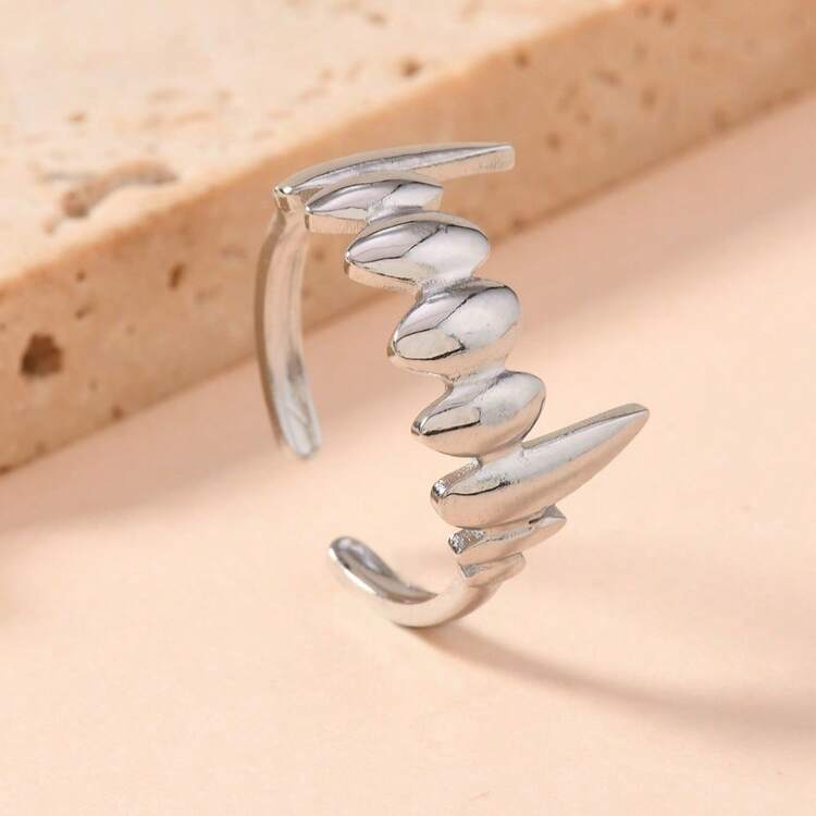 1pc/2pcs Fashionable Punk Vampire Adjustable Open Ring Set, Suitable For Party, Music Festival And Daily Wear, High-End Durable Men's Jewelry Ring - Silver - View 9