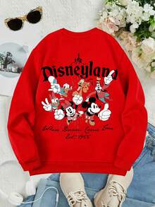 1pc Disney Mickey Mouse & His Pals Vibrant Disneyland "Where Dreams Come True" Gathering Print Tween Girls Retro Sweatshirt, Soft & Versatile, Perfect For Park Visits & Casual Outings - Đỏ - Xem 3