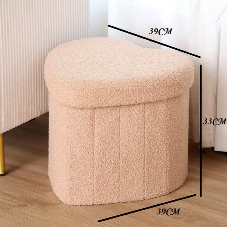 Teddy Velvet Heart-Shaped Folding Storage Box, Household Shoe Changing Stool, Storage Basket, Multi-Functional Storage Stool. - Pink - View 2