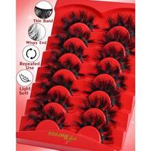 Strip Lashes That Look Like Lash Clusters 12-20mm 80D Volume False Eyelashes Wispy Soft Curly Eye Lashes 7 Pairs Waterproof Faux Mink Lashes Big Personality Red Box Lashes - 紅盒睫毛纖細 - 查看 4