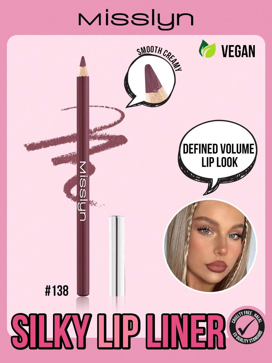 MISSLYN 丝滑唇线笔，顺滑易涂，持久显色，精准勾勒唇形，防晕染，一笔成型，丝滑柔润，打造立体唇妆，木质笔身设计，经典铅笔造型，中等硬度笔芯，适合初学者使用。