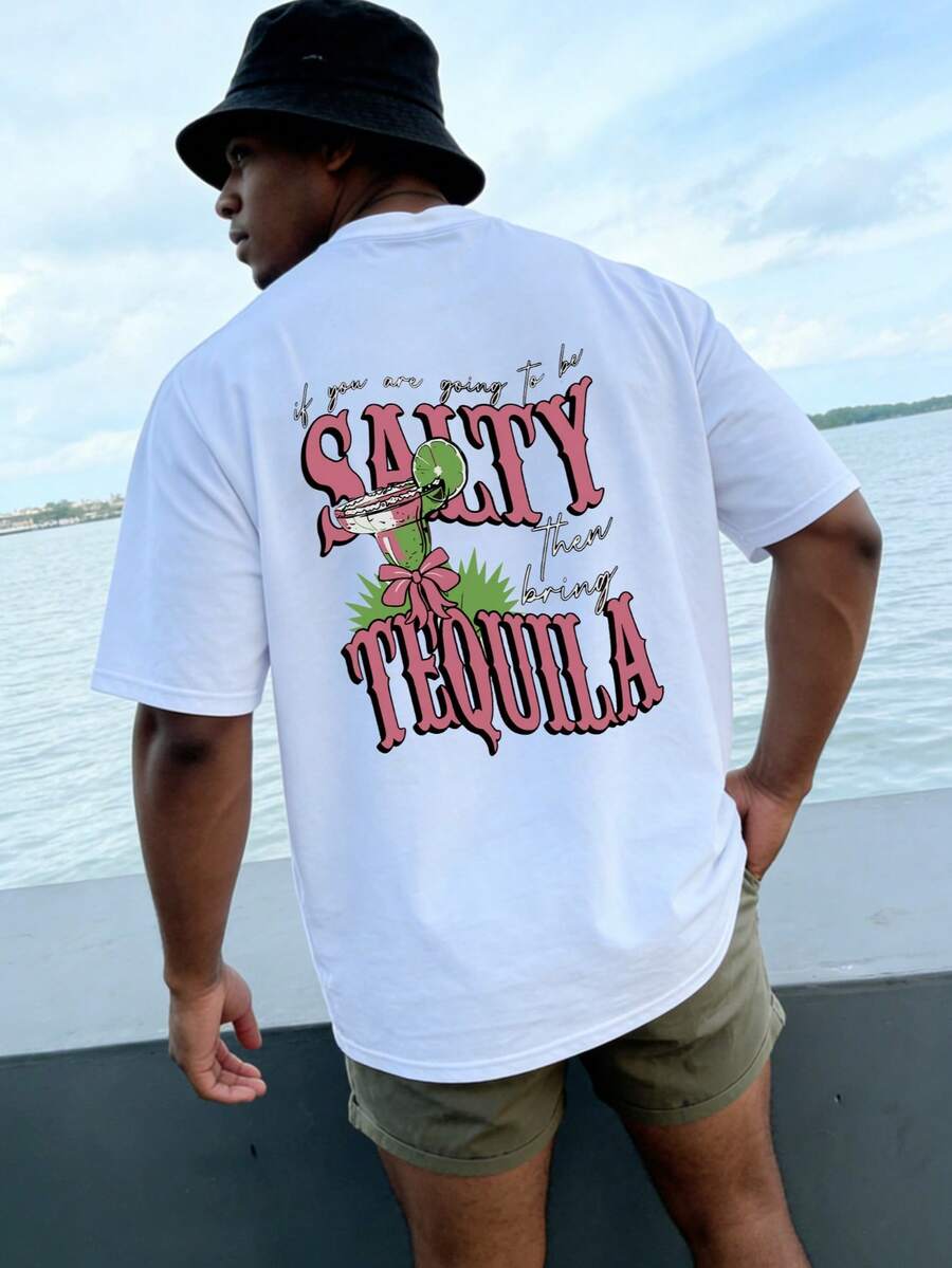 男士创意时尚短袖上衣 - 休闲度假风T恤 - 白色 - 查看 1