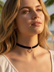 imoli Rhinestone Heart Charm Choker Valentines,Mom,Mother,Mother's Day,Gift - Black - View 2