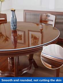 Clear PVC Table Cover For Round Tables, Waterproof, Oil & Heat Resistant, Soft Flexible Glass-Like Mat For Desk & Furniture Protection - Transparent - View 4