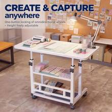 Adjustable Height, Wheeled Movable Table, Versatile Side Table/Folding Table - A Movable Craft Table With A Reinforced Frame And Locking Wheels, Available In Black/White. Perfect For Bedrooms, Living Rooms, Studies, Small Spaces, And More, It's Ideal For Handicrafts, Art Supplies, And Art Storage. A Great Workbench For Artists, Craftspeople, Sewing Supplies Makers, And Artisans. Makes A Suitable Gift For Family And Friends. - 白色 - 查看 5