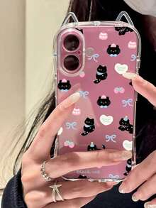 1pc Cute Birthday Black Cat & Strawberry Cake Bow Transparent Soft TPU Phone Case With Cat Ears Design, Air Cushion Anti-Drop, 1.5mm Thickness, Suitable For IPhone 17/17 Pro/Air/17 Pro Max/16/16 Pro/16 Plus/16 Pro Max/15 Pro Max/11/12/13/14/15 Plus/15 Pro/14 Pro/13 Pro - Multicolor - View 5
