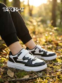 TATORHT 1 Pair Unisex Kids Soft Sole Anti-Slip Casual Leather Sneakers, Versatile, Suitable For Spring, Summer, Autumn, Winter - Black - View 1