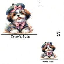 1pc/2pcs/3pcs Cute Dog Wearing Beret Durable Heat Transfer Stickers, For DIY T-Shirt, Sweatshirt, Jeans, Hoodie, Backpack, Jacket, Handbag, Pillow - L+S - View 2