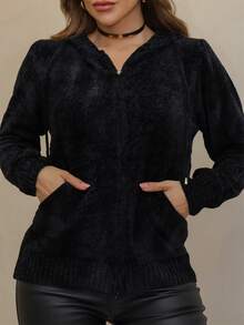 Women's Long Sleeve Hooded Jacket With Zipper, Mousse Winter 3RD SD3023 - Negro - Ver 2