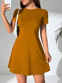 Vestido Corto De Mujer Comodo y Sexy Ligero y De Calidad Colores Solidos - Mostaza Amarilla - Ver 3