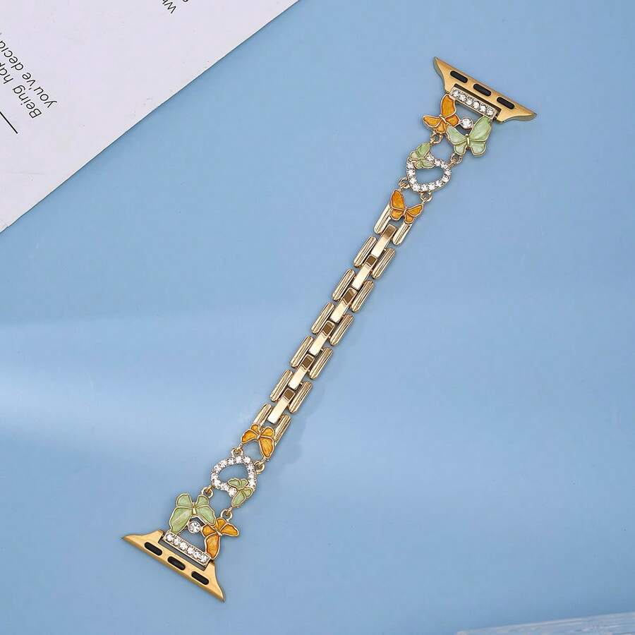 1 Set Butterfly Rhinestone Heart Compatible With Apple Watch 38/40/41/42/44/45/46/49mm, Suitable For Apple Watch Series 11/10/9/8/7/6/5/4/3/2/1/SE - Multicolor - View 1