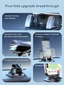 1Pc Dashboard Phone Mount 360° Rotating, Nano Gel Sticky Base Auto-Lock Clamp, Dual Soft Rubber Anti-Slip Pads For All Phones - Phone Stand - View 8