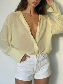 休闲百搭黄色薄纱宽松衬衫，夏季款 - 黃色 - 查看 2