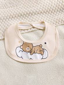 5pcs Newborn Baby Boy Cloud Bear Print Contrast Color Romper + Hat + Gloves + Bib + Cute Outfit Set, Suitable For All Seasons - Apricot - View 8