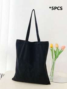 10个/套 时尚可重复使用帆布手提袋，手提包，单肩包，托特包，米色帆布包，可折叠可重复使用布艺手提袋，DIY彩绘帆布包，简约大号学生书包，化妆包，旅行必备，沙滩包，邮轮必备，健身包，情人节礼物（女士），学校帆布包 - 彩色 - 查看 17