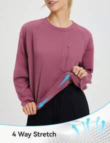 baleaf Women's Fleece Lined Cropped Sweatshirt Thermal Loose Fit Pullover Long Sleeve Running Athletic Top With Pocket - Hoa hồng khô 18-1718TCX - Xem 4