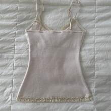Awevudst Women Y2k Fairy Grunge Tank Tops Vintage Aesthetic Lace Trim Cami Shirt Slim Fit Knit Ribbed Coquette Clothes - Hồng - Xem 5