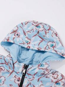 Giolshon Women's Reversible Hooded Jacket With Double-Sided Butter Yellow Printed Design, Casual Fashion Layering For Autumn/Winter Spring - Baby Blue - View 9