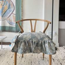Korean Made Chair Pad Slipcover 17.5'x17.5' Chair Cushion Cover Ties With Ruffle Farmhouse Decor Covers Only, Gift For Mom(Mint Floral) - As - View 10