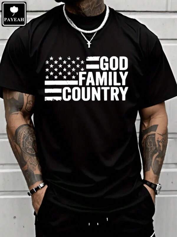 Men's T Shirts PAYEAH God Family Country Conservative Shirt 100% Heavy Cotton T Shirt Men's Casual Print Round Neck Short Sleeve T-Shirt Standard Fit T-Shirt For Men