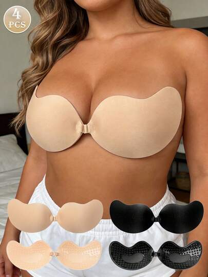 4 piezas Sujetador adhesivo talla grande invisible sin tirantes, reutilizable con push up, cierre frontal, lencería para mujer, sujetador adhesivo sin costuras, cubre pezones para vestidos de vacaciones y de novia