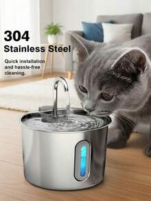 3.2L/2.8L Large Capacity Cat Water Dispenser, 304 Stainless Steel Pet Water Fountain, Circulating Filtered Water, Automatic Water Feeder, Quiet Water Pump, Suitable For Cats And Dogs, Visible Window Design - Multicolor - View 10