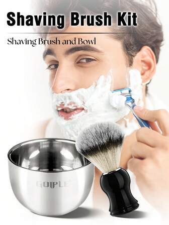Goiple 2pcs Professional Shaving Brush And Shaving Bowl Set, Soft Texture, Rich Lather, Smooth Shave, Gentle On Skin, Ergonomic Handle, Barber-Grade Facial Shaving Tool For Salon, Barbershop And Daily Use