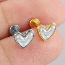 1 pieza Pendientes de botón con forma de corazón de concha blanca para mujeres y hombres, de titanio ASTM F136 con cabeza plana, antialérgicos, con/sin rosca, joyería corporal de moda como regalo - Multicolor - Ver 11