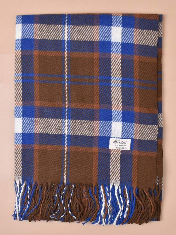 1pc Classic Plaid Scarf, Women's Warm Faux Cashmere Shawl, Versatile Fashion Accessory Suitable For Dresses, Daily Use - Multicolor - View 11