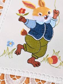 1 Stück Oster-Hase & Ei Ballon Dekor Tischläufer, nordischer minimalistischer Cartoon Polyester Stoff Stickerei mit Hohlspitze Kante Tischläufer, geeignet für Wohnzimmer, Schlafzimmer, Esszimmertisch, TV-Schrank, Sideboard, Kommode - Verschiedenfarbig - Übersicht 4