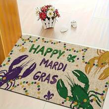 1pc Happy  Gras Lobster Doormat - Non-Slip Machine Washable Indoor/Outdoor Mat With Lobster &  Gras Decorations, Purple & Golden Coastal Design For EntrywayOpen In New Tab - 1PC-18*30inch - View 4