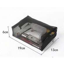 1/2/3pcs Set Black Minimalist Nylon Mesh Makeup Bag, Large Capacity Travel Makeup Organizer Box, Transparent Essential Cosmetic Storage Zipper Pouch, Nail Bag, Makeup Bag, Toiletry Bag, Desktop Organizer - Black - View 9