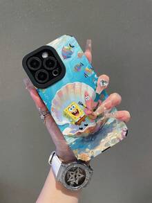 SpongeBob SquarePants 1pc Cartoon Creative Funny Shell & Starfish Vertical Striped Protective Phone Case Cover, Compatible With Samsung/Apple 17/16/15/14/13/12/11Pro Max/12Pro/14Plus And Other Models - Multicolor - View 2