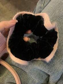 Soft -Inspired Contrast Color Fuzzy Hair Scrunchie, Fashionable Ponytail Holder Hair Elastics Hair Rubber Bands Hair Rope Elastic Hair Tie - Multicolor - View 7