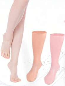 yuluan 1双/套 高品质硅胶长袜，硅胶防护保湿去角质袜，防水防裂足部护理袜，保湿美白袜，柔软弹力长袜，男女通用 - 粉色 - 查看 3