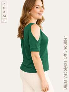 Off-Shoulder Printed Viscose Blouse With Straps - 軍綠色 - 查看 6