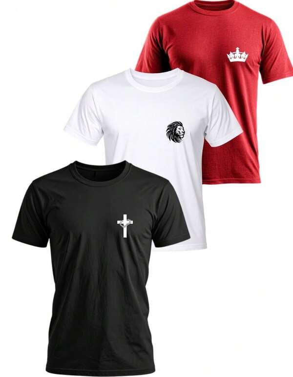 KIT 3 CAMISETAS EVANGELICA LEAO COROA CRUZ