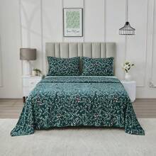 Soft Printed Sheet Set Fitted And Flat Bed Sheet With Pillowcases All Season Bedding - Lettie Green - View 2