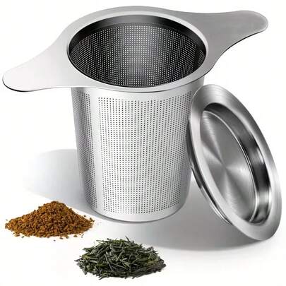 1/2 Tea Filter - Equipped With A Durable Mesh Filter And Double Handles, Perfectly Sized, Large Capacity, And Ergonomically Designed For Loose Tea, Herbs, And Spices. Easy To Grip, It's Ideal For Home, Office, And Tea Parties. Suitable For Loose Tea Filtering, Office Beverage Accessories, Coffee Filters, And More.