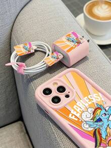 Set de 5 piezas Funda de teléfono con diseño de dibujos animados rosa + Cable de datos a juego, Licencia oficial de Hasbro, compatible con series iPhone 17, 16, 15, 14, 13, 12, 11 - Rosa - Ver 3