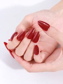 20Pcs Semi-Cured Gel Nail Strips, Red Glitter Gel Full-Coverage Nail Stickers, Salon Quality, Requires Use With UV Lamp, DIY Nail Stickers, Suitable For Women To Use At Home. - Red - View 3